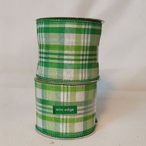Green Plaid Wire Edge Ribbon